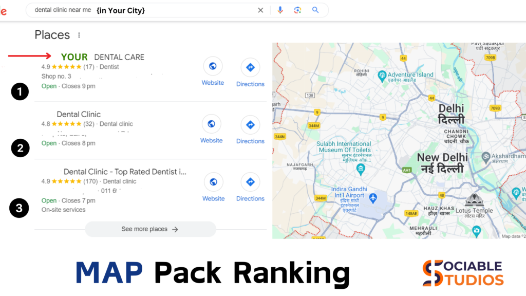 Google map pack ranking by Sociable Studios